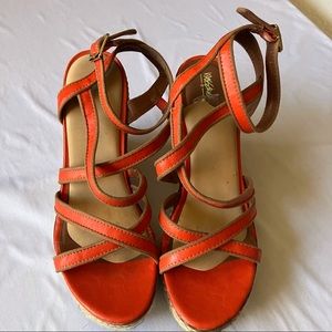 Mossimo Orange Criss Cross Strap Wedge Heels Size 9